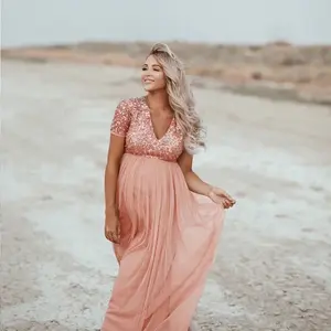 2026 Maternity Dress Women Pregnants Sexy Photography Props Short Sleeve  Solid Lace Long  Art Photo  Clothes