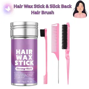 Hair Wax Stick & Slick Back Brush Set for Women, Tame Flyaways & Frizz, Smooth Edges for Sleek Ponytail & Bun, Styling Pomade Balm Gel Stick for Girls & Kids, Perfect Christmas Gift