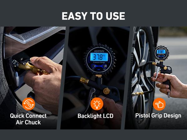 AstroAI Digital Tire Pressure Gauge with Inflator 250 PSI Air Chuck & Compressor Accessories Accuracy Measurement Durable Brass Components Automotive Vehicle Tool