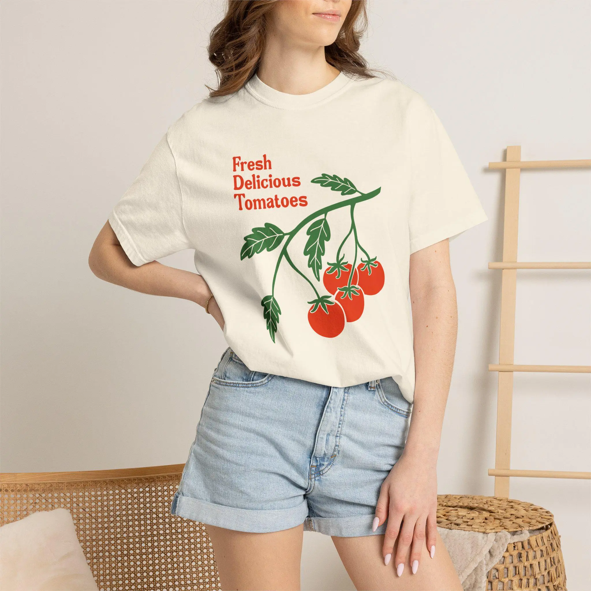 Fresh Delicious Tomatoes T-Shirt | Tomato Vine Illustration, Red Green Produce Tee FDT