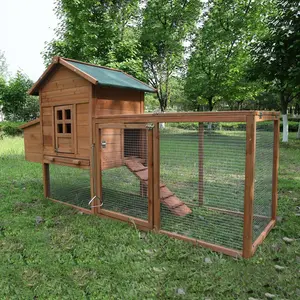 Outdoor Chicken Coop for 2-4 Chickens Wooden Hen House Poultry Pet Hutch Run Cage w/Waterproof Asphalt Roof, Ramp, Nesting Box, Wire Fence
