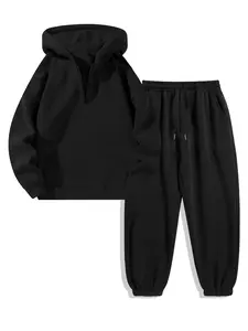 Men's Fleece Lined Hoodie and Jogger Set for Fall & Winter, Classic Solid Color Zip-Up Hooded Sweatshirt and Drawstring Pants, Comfortable Casual for Men, Sweatsuit Set,Airport Outfit