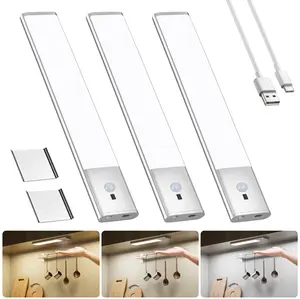Diomart Magnetic Closet Lights 3-Pack - USB-C Rechargeable LED Stripe Under-Cabinet Lighting with Dynamic Motion Detection & Wave-Based Dimming with Warm White Glow Wireless Plug-in for the bedroom, hallway, and kitchen