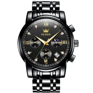 Olevs Men's G2858 Stainless Steel Chronograph Watch with Luminous Hardlex Dial & Push Button Foldover Clasp Waterproof 30m Casual Trendy Wristwatch