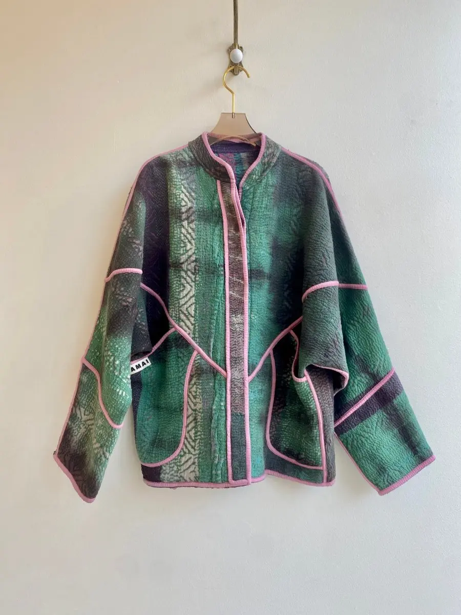 Reversible Ladhiya Quilted Jacket in Colors Green, Pink & Purple, Pink