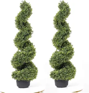 rtificial Boxwood Topiary Tree Spiral Plants Fake Faux Plant Decor in Plastic Pot Green Indoor or Outdoor, Set of 2