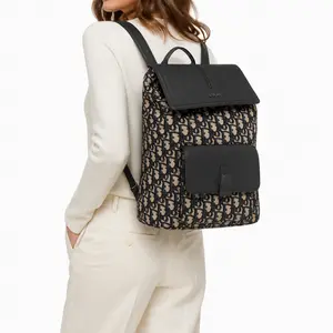 Pre-owned Christian Dior Motion Backpack Beige Black Oblique Canvas FY016 26.05.21