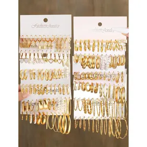 Women's Rhinestone & Faux Pearl Decor Dangle & Hoop Earrings, Butterfly & Heart & Lock & Mushroom Design Earring Stacking Set, Vintage Jewelry Gift for Girlfriend