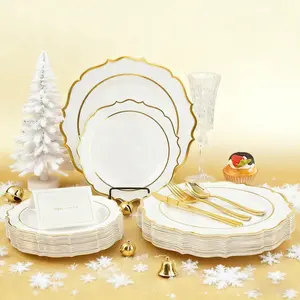 40-Piece Flower-Shaped Plastic Cutlery Set, Includes 10.25-Inch Dinner Plate & 7.5-Inch Salad Plate, Perfect for Christmas Halloween Birthday Parties, Plastic Dinnerware Sets