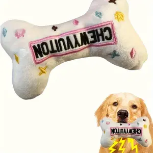 Pet Plush Bone Toy Bag, Small Dog Chew Toy, Embroidered Bone Design, Suitable for Small Dogs, Durable Pet Accessory