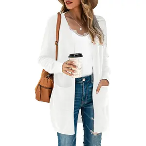 Women's Kimono Cardigan Long Sleeve Open Front Casual Knit Sweaters Coat Oversized Soft Outwear with Pockets Knitwear Womenswear Tops Knitting A-01 Black Basic Outerwear Fitted Minimalist Cocktail Day Dress Elegant Jeans Lightweight Outfit Piece Solid