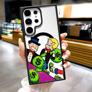 Money Bags Cartoon Monopoly Clear Magnetic Phone Case, Compatible with MagSafe Silicone Bumper Protective Cover For Samsung S25 S24 S23 S22 Ultra Plus FE Rich Lifestyle Style
