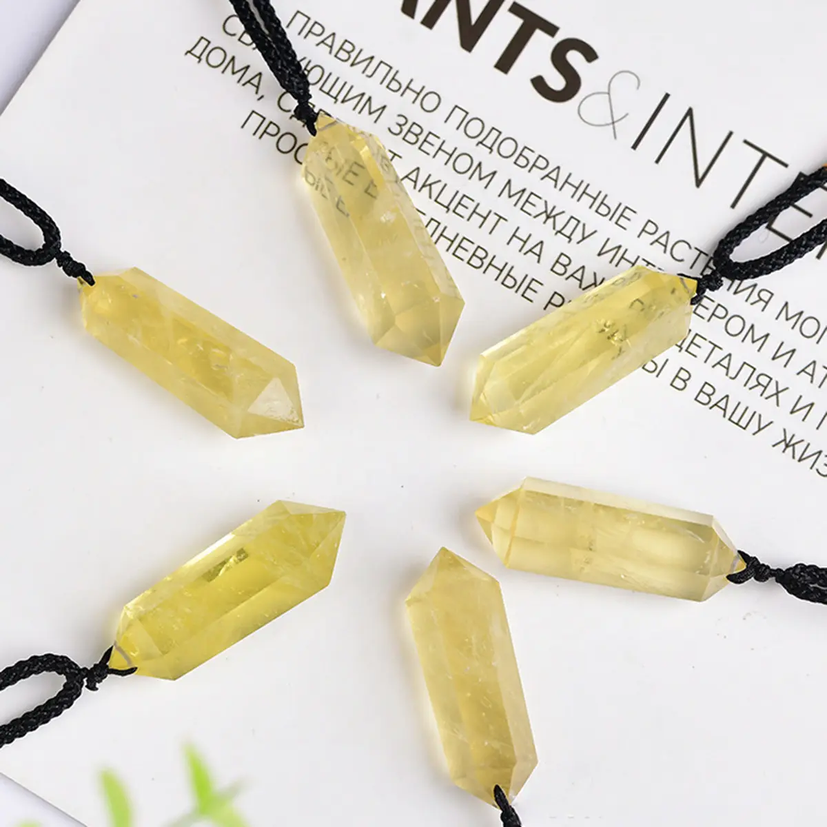 Double Pointed Citrine Healing Crystal Pendant Necklace - Natural Shiny Stone Jewelry for Women and Men, Real Crystal Quartz Necklace, Crystal Necklace