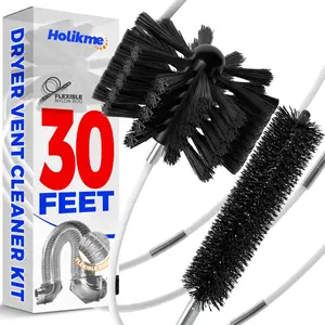 Holikme 30 Feet Dryer Vent Cleaner Kit, Flexible Lint Brush with Drill Attachment, Fireplace Chimney Brushes Extends up to 30 Feet for Easy Cleaning, Use with or without a Power Drill Holikme