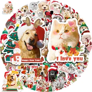DCSUCC 140 Pcs Christmas Stickers Cute Vinyl Cat & Dog Stickers Bulk for Water Bottles Waterproof Holiday Stickers for Christmas Party Favors Crafts Gifts for Adults