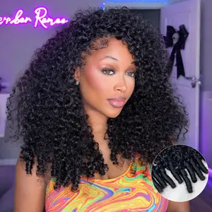 Burmese Curly Half Wigs Human Hair Water Wave Headband Wig Upgrade 3 IN 1 Half Wig With Drawstring Seamless Clip Ins Flip Over