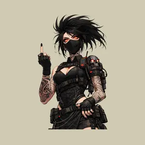 Masked Tactical Anime Girl Sticker, Red Eyes Assassin Waifu, Cool Military Style Car Decal