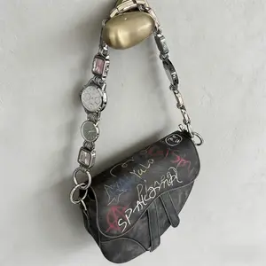 Quirky Sweet-cool Hand-painted Graffiti Strap & Dial Saddle Bag Heavy-duty Artisanal Design | Crossbody, Shoulder & Handheld