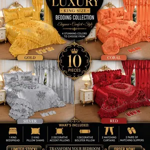 Lilianna Collection 10 Piece Wedding Bed Set - Elegant Design for Special Occasions Bedset Satin Bedding Set