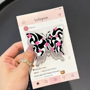 Pink Floral Butterfly MagSafe Phone Grip, Y2K Aesthetic Griptok, Black and White Zebra Butterfly Phone Stand, Indie Flower Pattern Accessory, Cute Butterfly Fan Gift