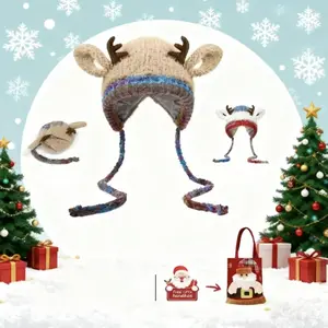 Carnival-style Christmas reindeer antler hat -aknitted earflap hat, windproof and warm, suitable forthe whole family. Suitable for adults and children, nohead circumference restriction. Cute reindeer antlerknitted hat with earflaps.