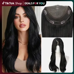 SMILCO 22" Invisible Wire Synthetic Hair Extensions Clip-On Lace Hairpiece for Women BP01 Long Wavy Black Secure 4 Clips