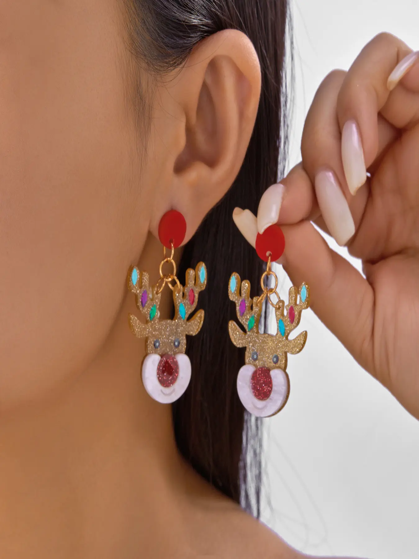 1 pair Cartoon Reindeer Design Dangle Earrings, 1 Set Cute Glitter Design Drop Earrings for Women & Girls, Fashion Jewelry for Party, Daily Decor