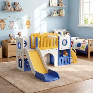 MAMIZO 9 In 1 Large Toddler Slide, Kid Playset W/long Slope, Baby Climber Set W/basketball Hoop, Telescope, Tunnel, Storage Space, Enclosed Steps, Indoor Outdoor Playground