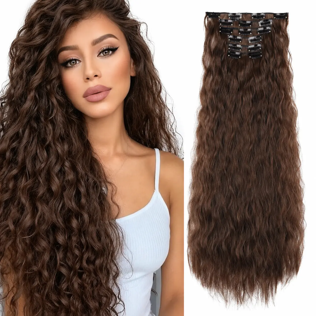 Clip In Hair Extensions for Women 6PCS Invisible Seamless Hair Extensions Long Mermaid Waves Wavy Synthetic Clip On Hairpiece 24 Inch for Girls Party Daily Use enhances volume