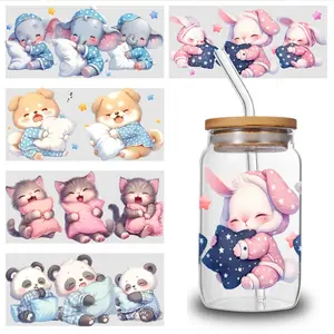 5 Sheets Cute Bunny UV DTF Stickers Waterproof Rub on Transfers UV DTF Transfer Stickers for Glass Cups for 16 oz Tumbler Transfer Sticker Decal Mug Decoration Gift side  eyes