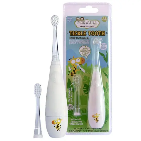 Tickle Tooth Sonic Children's Toothbrush Set - Cordless Battery-Powered 0-6yrs Baby Kit, Cute Handle, Extra Soft Bristles, 30 Sec Pulse Reminder, BPA-Free, PVC-Free, LED Lights, Auto-Shut Off, Replacement Head, AAA Battery Included