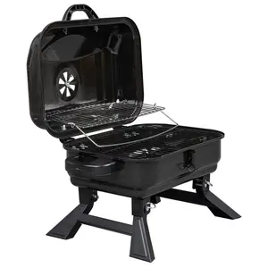 Portable Charcoal Grill BBQ and Smoker with Lid Folding Tabletop Grill - Black, 60.5 x 39.0 x 41.0cm, Heat-Resistant Handles, Warming Rack Included