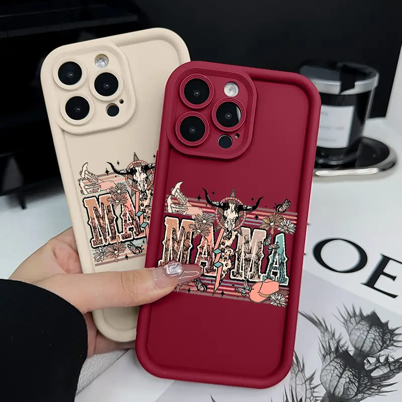 Western MAMA Pattern TPU Phone Case for iPhone 16 15 14 Pro Max 13 12 11 XR XS Plus E Shockproof Drop Protection Rugged Durable Silicone Cover Cellphone Protective Smartphone Casing, Accessories, Protector, Devices