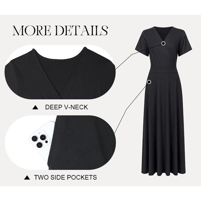 AUSELILY Maxi Dresses for Women V neck Ankle Length Floral Print Beach Long Flowy Dress with Pockets