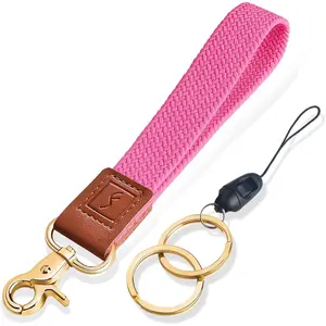 Stretchy Wristlet Keychain, Braided Cute Wrist Lanyards for Keys, Key Chain Holder for Women Men, Wrist Strap for Car Keys Phone Camera Wallet ID Badges (Pink)