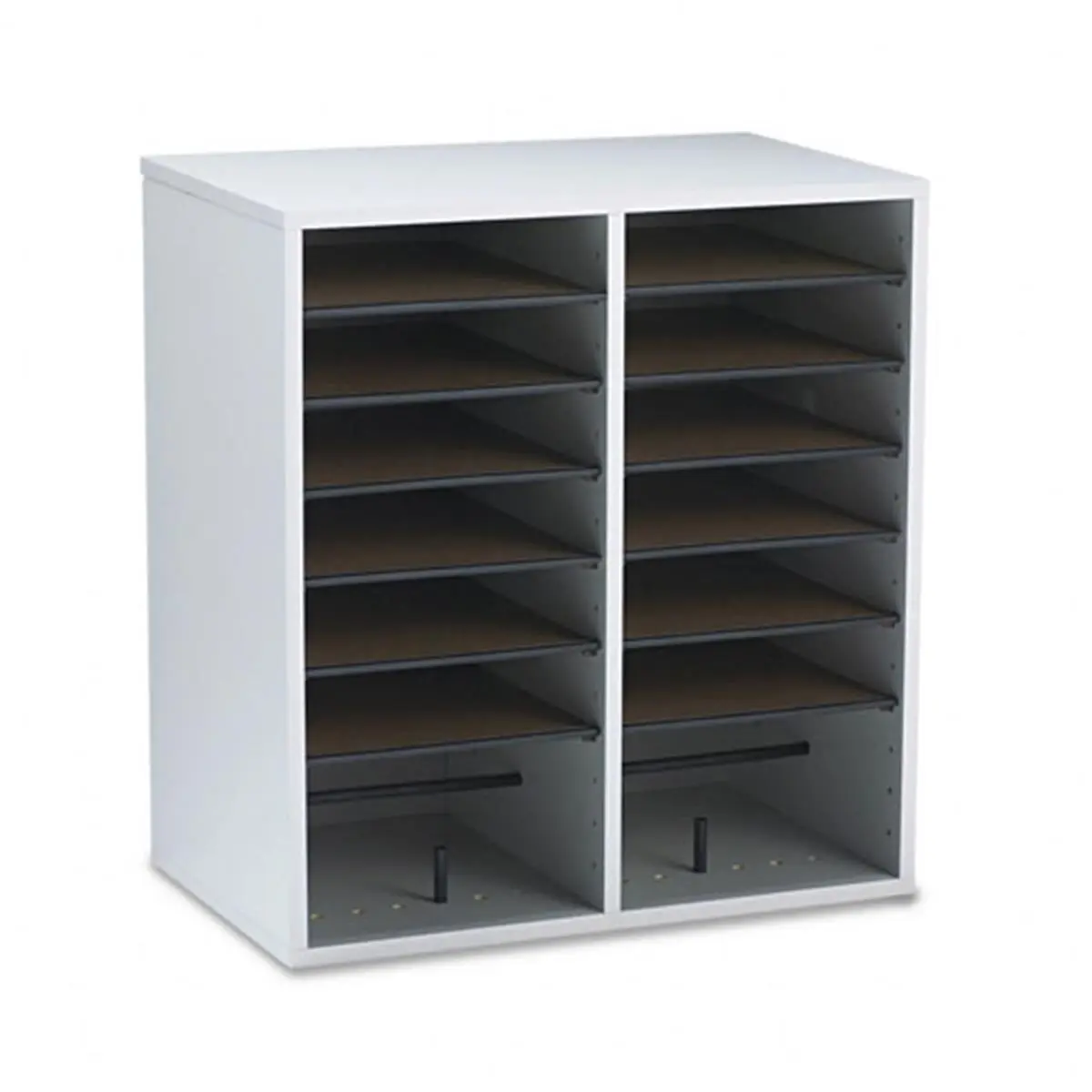 Safco 9422GR Adjustable Compressed Wood Literature Organizer - Mix&Match Multi-Slot Clutter-Free File Racks with 16 Adjustable Compartments, 19.5 in W, 11.75 in D, 15 lbs per Shelf, Gray for Office Stationery Desk Organization to Organize Docs