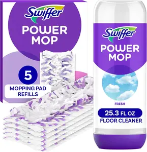 Swiffer Power Mop Refill Pack with 5 Mopping Pads & 25.3 FL OZ Fresh Lavender Solution for Tile Vinyl Laminate Wood Cleaning