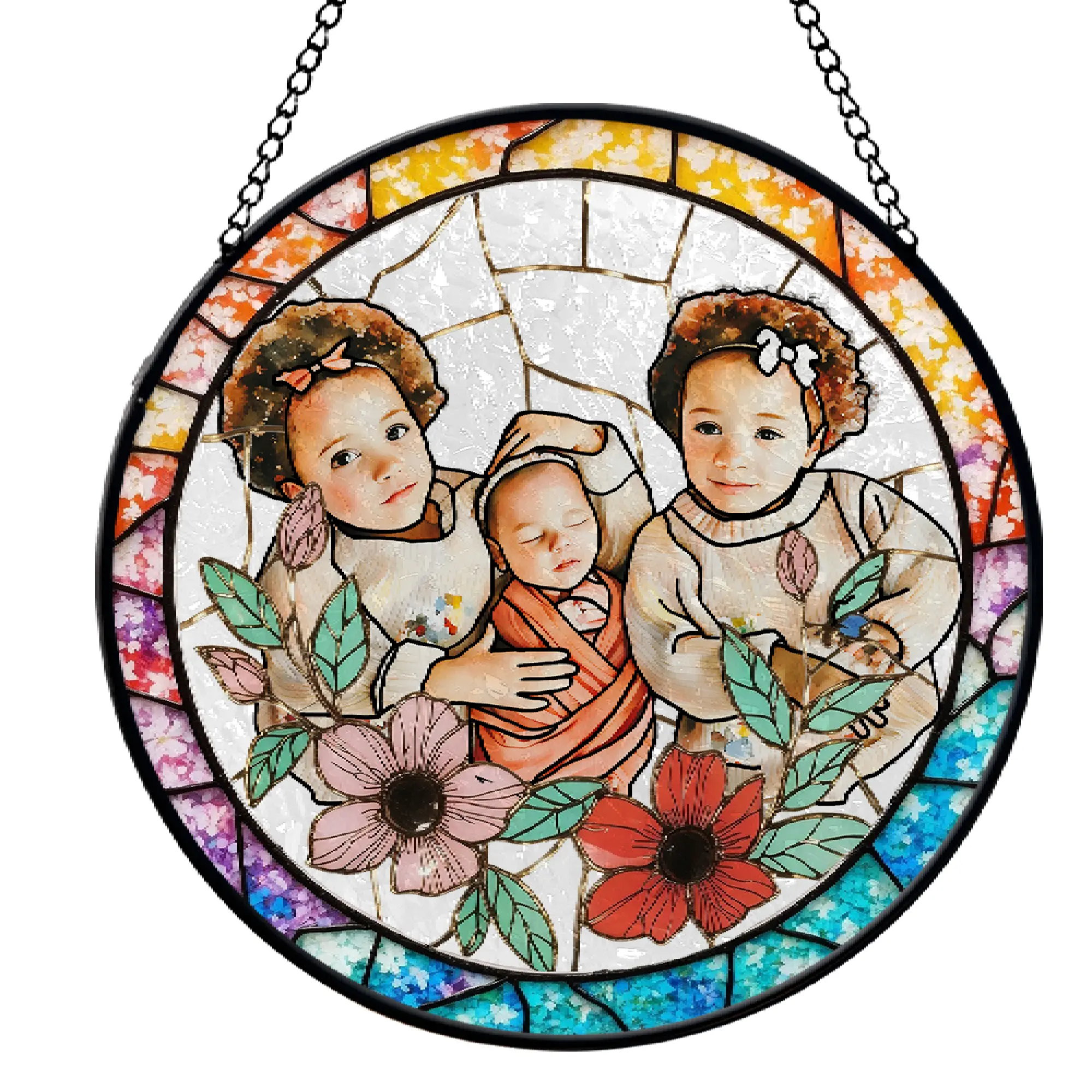 Custom Family Photo Stained Glass Suncatcher - Personalized Window Hanging Keepsake - Handcrafted Gift Decor Hangable Ornaments