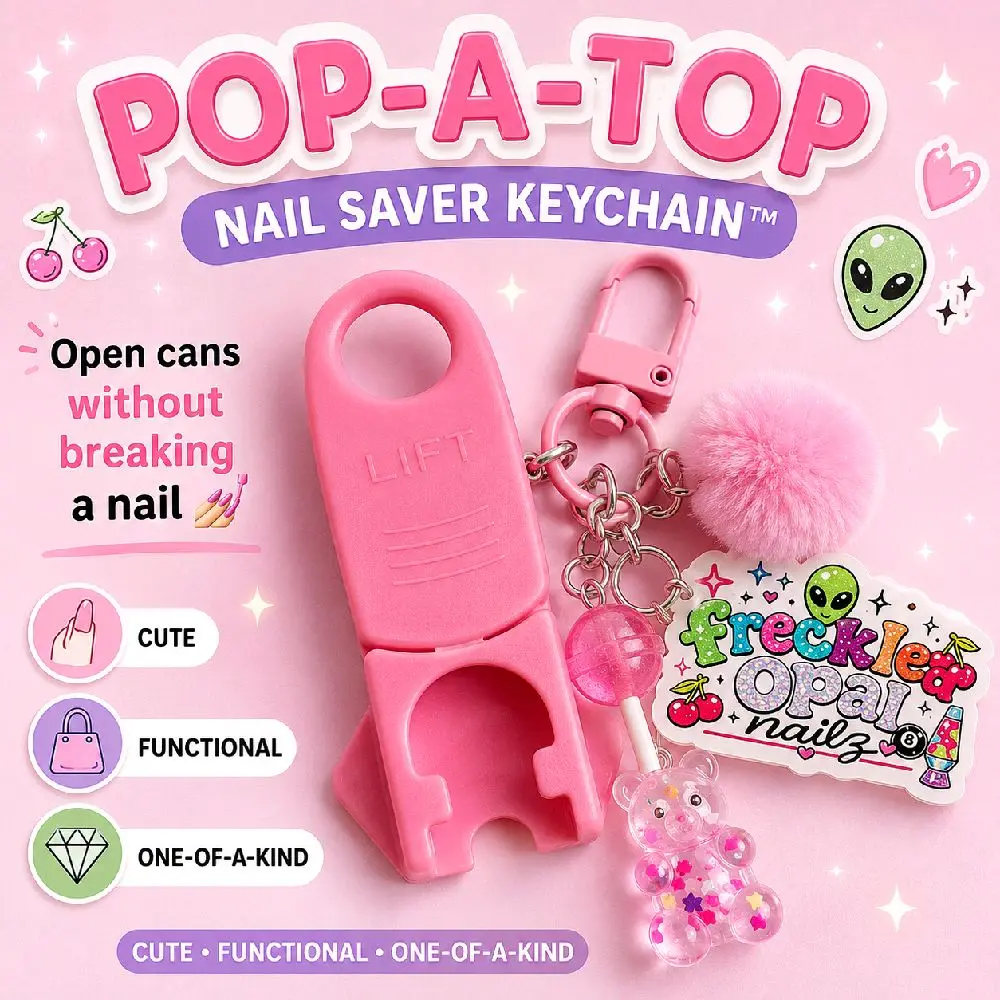 Pop-A-Top Nail Saver Handmade Keychain - Compact, Practical Fashion Accessory with Functional Can Opener, Shopping-Use Design