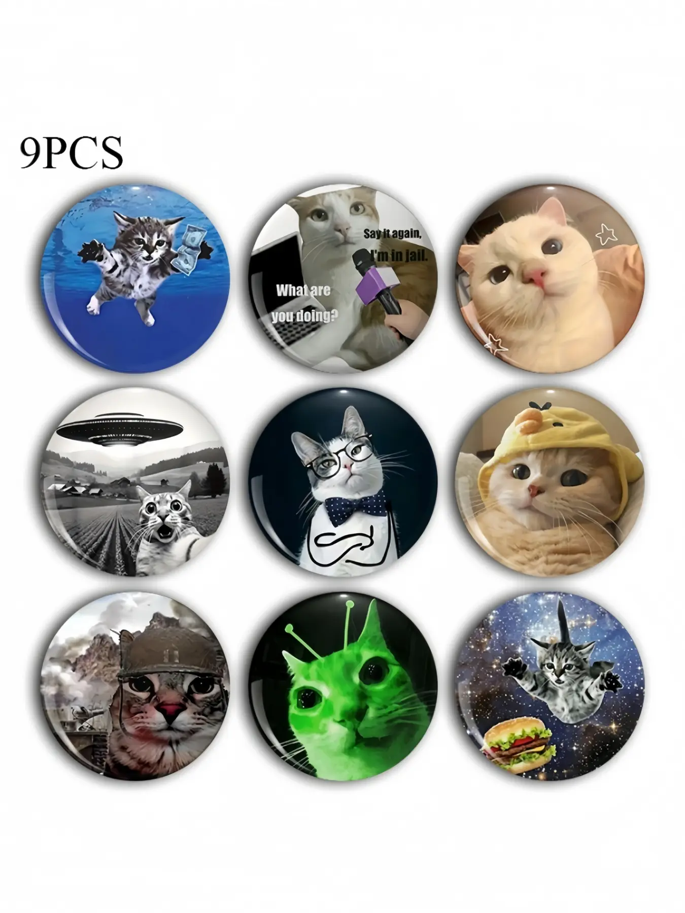 Cute Cat Brooch Pin Badge, Unique Fashion Accessory, Round Plastic DIY Button, Unisex Decorative Pins, Boutonniere Pins for Jeans, T-Shirts, Backpacks, Hats, Drop Set Pins