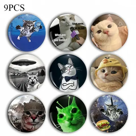 Cute Cat Brooch Pin Badge, Unique Fashion Accessory, Round Plastic DIY Button, Unisex Decorative Pins, Boutonniere Pins for Jeans, T-Shirts, Backpacks, Hats, Drop Set Pins, Brooch Pin Clip