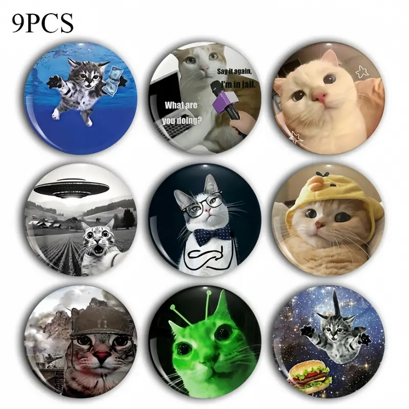 Cute Cat Brooch Pin Badge, Unique Fashion Accessory, Round Plastic DIY Button, Unisex Decorative Pins, Boutonniere Pins for Jeans, T-Shirts, Backpacks, Hats, Drop Set Pins, Brooch Pin Clip