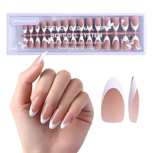 256Pcs Brown Alomnd Press on Nails for Women, Opkssnails Medium French Tip Press on Nails, Pre-Lasting French Soft Gel Nail Tips, No Need to File Acrylic Fake Nails Extension for Nail Art DIY 16 Sizes OPkssnails