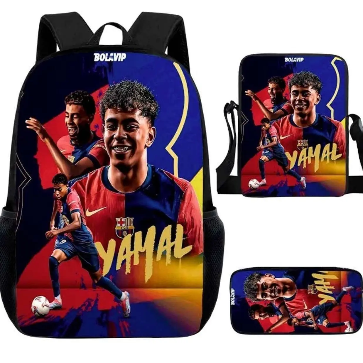 17-Inch Sports Football Star Casual Daypack Set | 3 Pcs Kids Backpack Insulated Lunch Bag Pencil Pouch | Cool Gift for Boys & Girls