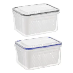 Ventilated Food Storage Box Set with Airtight Lid Removable Colander Stackable Design for Fridge Fruit Vegetable Meal Prep Berry Storage High-Quality Non-Toxic Plastic Microwave & Refrigerator Safe