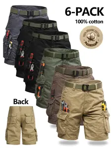 Men’s tactical cargo shorts, 6-pack; multifunctional pocket design athletic shorts suitable for golf and outdoor activities; men’s hiking shorts; durable, wrinkle-resistant, breathable shorts (belt not included).