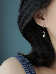 Women's Elegant Vintage Brass Circle Waterdrop Pendant Ear Hoops, Minimalist Japanese Style Earrings for Daily and Party Wear