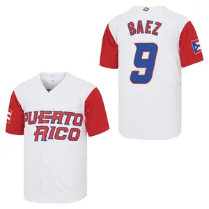 Men's PUERTORICO #9 Baez #21 Sport Jersey Adjustable Hat White Black Embroidery Outdoor Sweatshirt Top Fan Vintage Jerseys