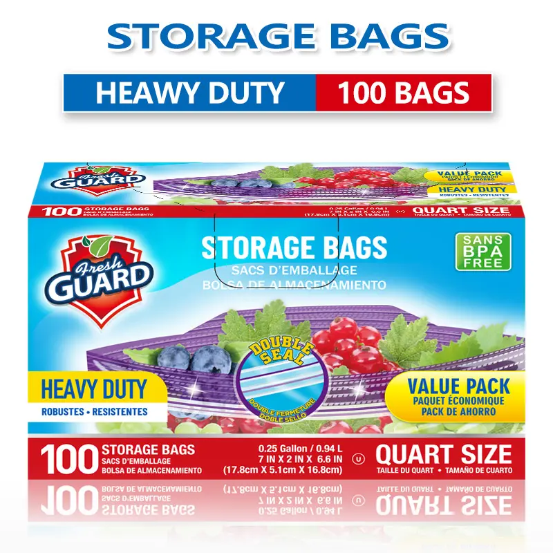 Heavy Duty Reclosable Zipper Seal Slider Plastic Bags - Airtight Food Storage Boxes, 100/50/30 Count Kitchen Containers for Meat, Fruit Preservation & Home Organization