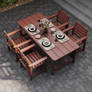 Tobeos Outdoor 5/7-Piece Patio Dining Set, HDPE Table with Umbrella Hole and 4/6 Chairs, Wood-Look All-Weather Armrest Chairs Cut-Out Table Furniture for Backyard, Garden, Deck & Poolside